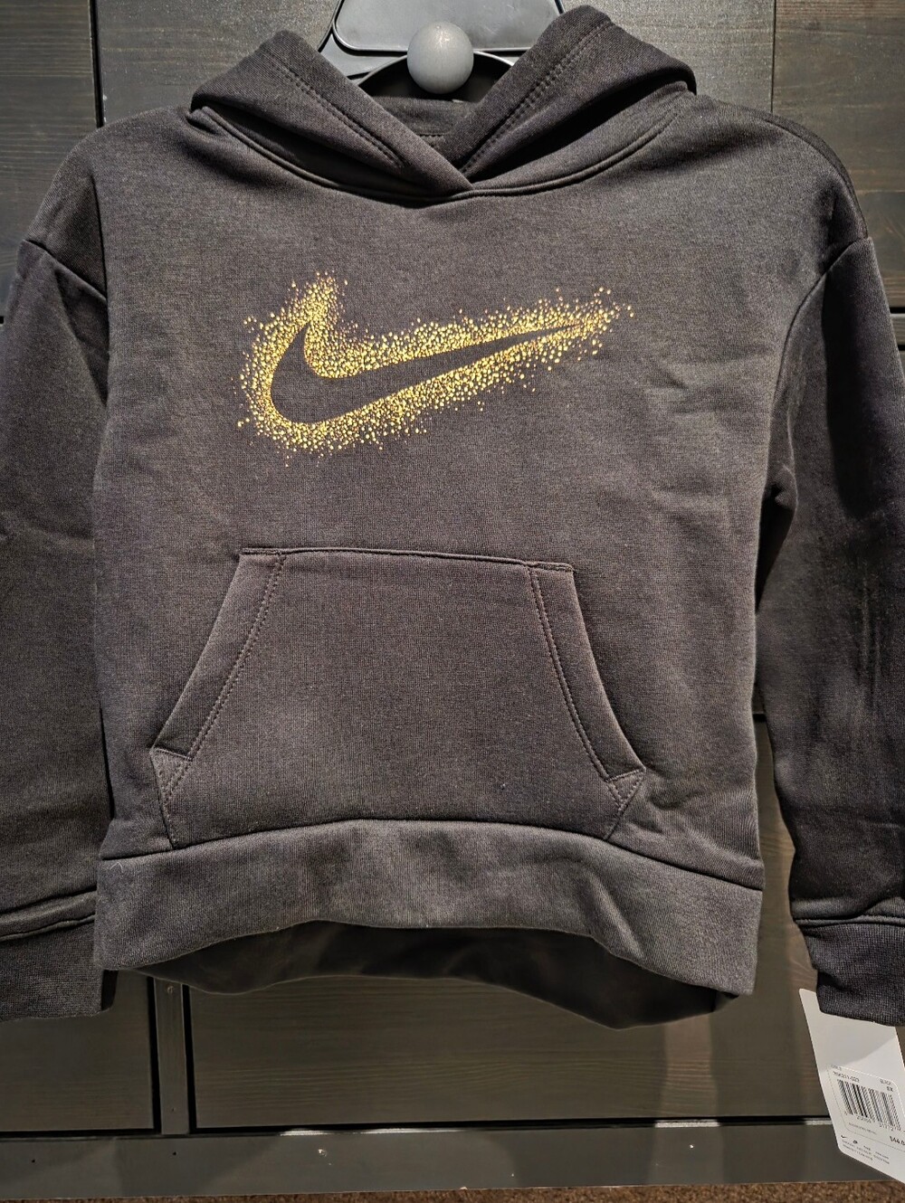 NWT Nike Kids Black Hoodie with Gold Glitter Swoosh